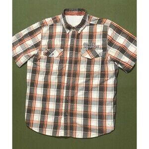 Harley-Davidson Mens XL Plaid Short Sleeve Vented Back Button Down Shirt Orange